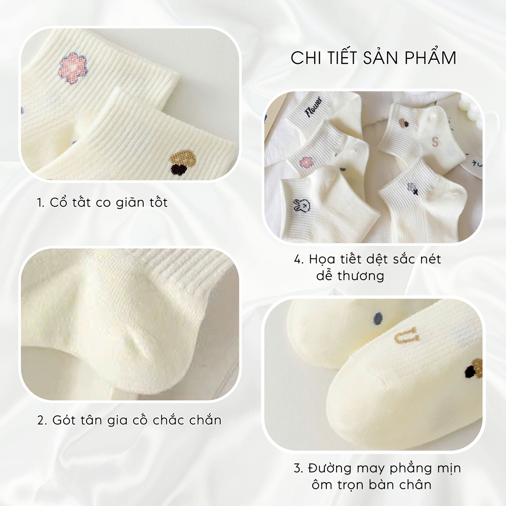Tất vớ nữ cổ thấp họa tiết hoa đáng yêu, chất liệu mềm mại thoáng khí - Ekiu Shop