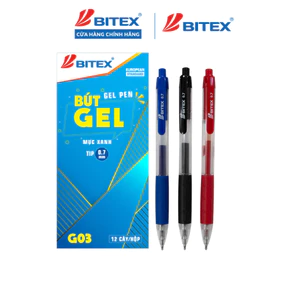 Hộp 12 Bút gel Bitex G03 mực đỏ, đen, xanh (0.7mm)