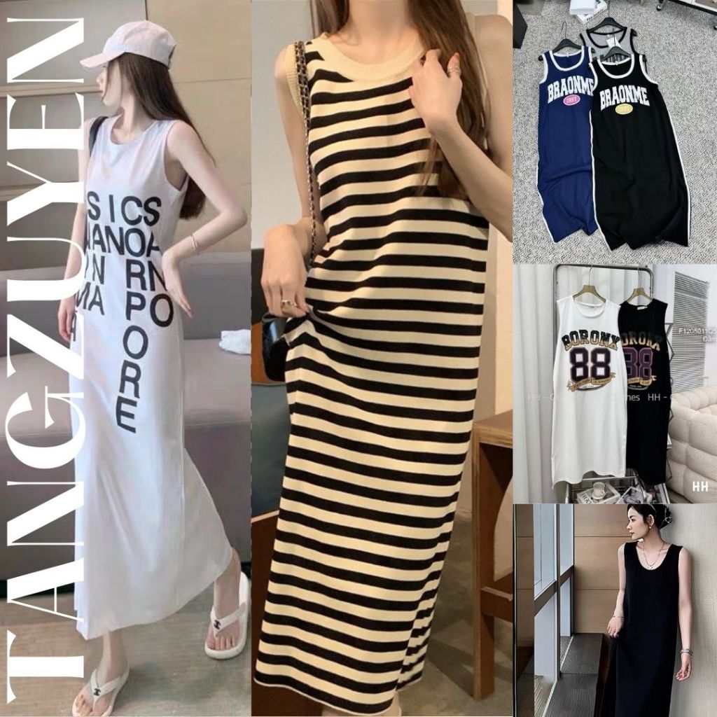 ( Nhiều họa tiết ) Váy thun ba lỗ sát nách dáng dài suông Đầm nữ maxi dáng rộng mặc nhà đi chơi trẻ trung cute T614G