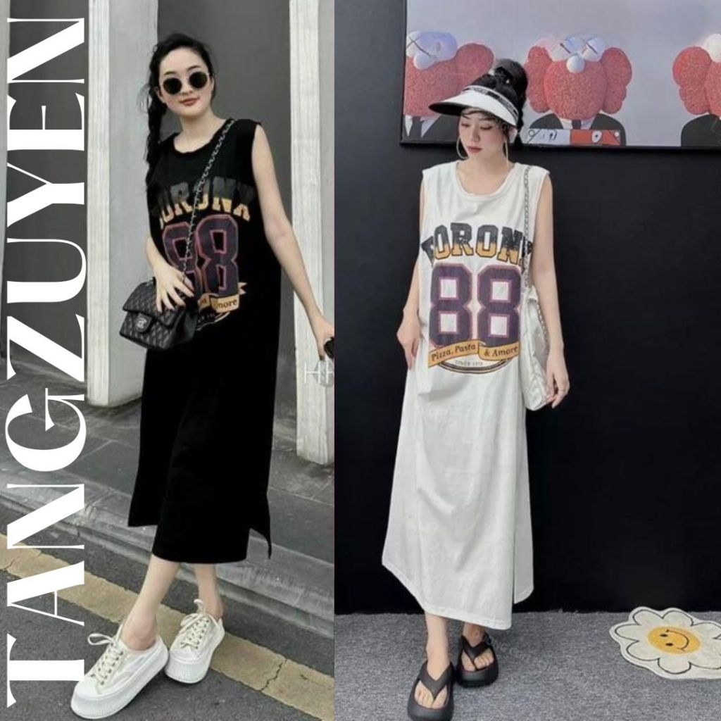 ( Nhiều họa tiết ) Váy thun ba lỗ sát nách dáng dài suông Đầm nữ maxi dáng rộng mặc nhà đi chơi trẻ trung cute T614G