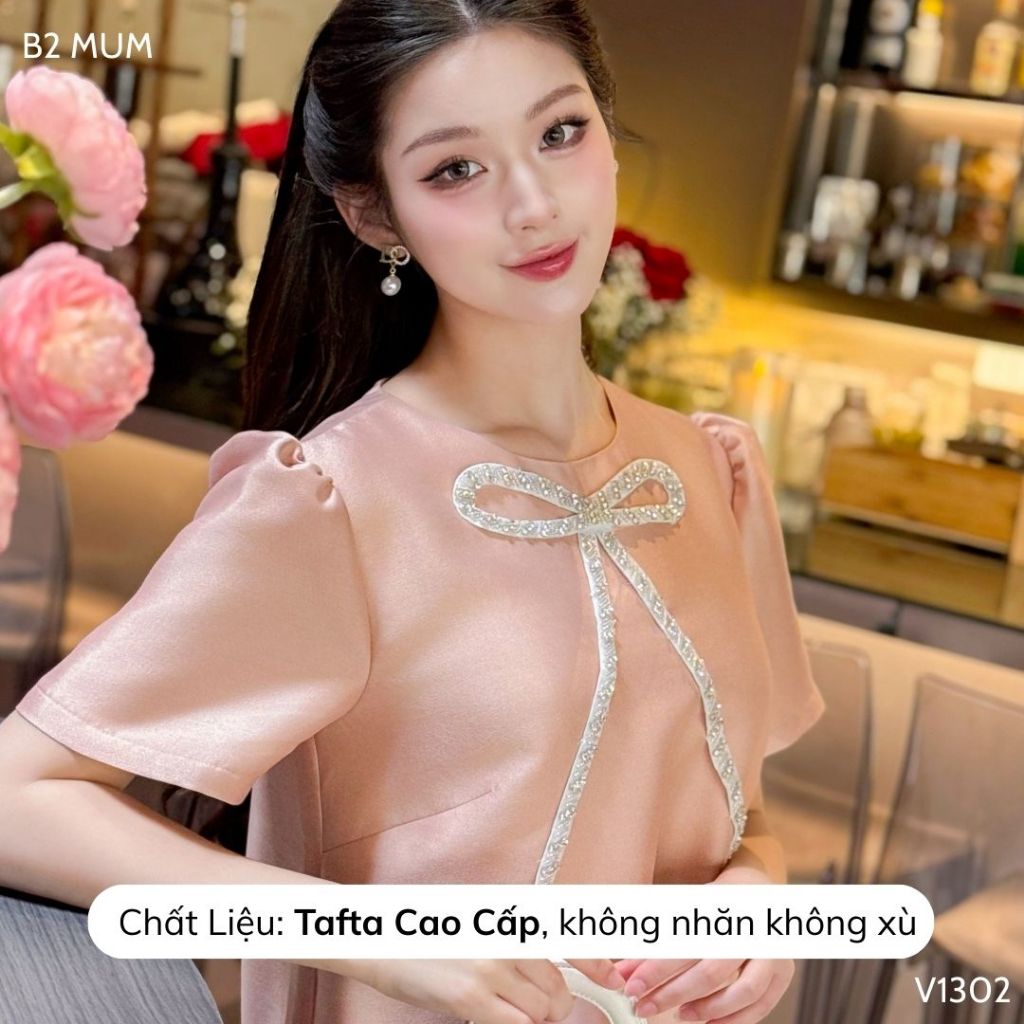Váy Bầu Babydoll Đi Tiệc Chất Tafta Đầm Bầu Mùa Hè Thiết Kế Tiểu Thư Thanh Lịch - B2 MUM - V1302