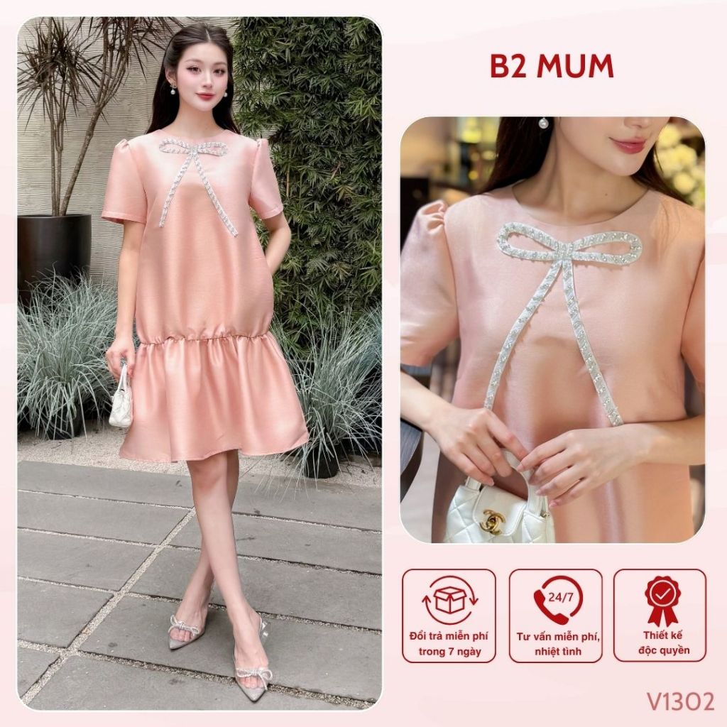 Váy Bầu Babydoll Đi Tiệc Chất Tafta Đầm Bầu Mùa Hè Thiết Kế Tiểu Thư Thanh Lịch - B2 MUM - V1302