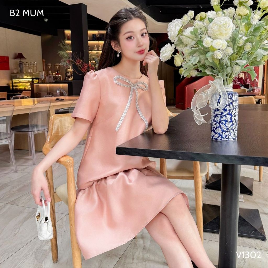 Váy Bầu Babydoll Đi Tiệc Chất Tafta Đầm Bầu Mùa Hè Thiết Kế Tiểu Thư Thanh Lịch - B2 MUM - V1302