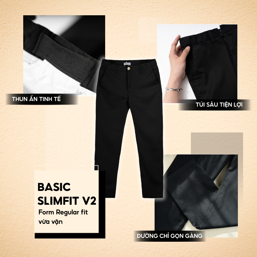 Quần kaki dài Basic Slimfit V2 kết hợp Sizetab co giãn, trẻ trung, thanh lịch - FEAER