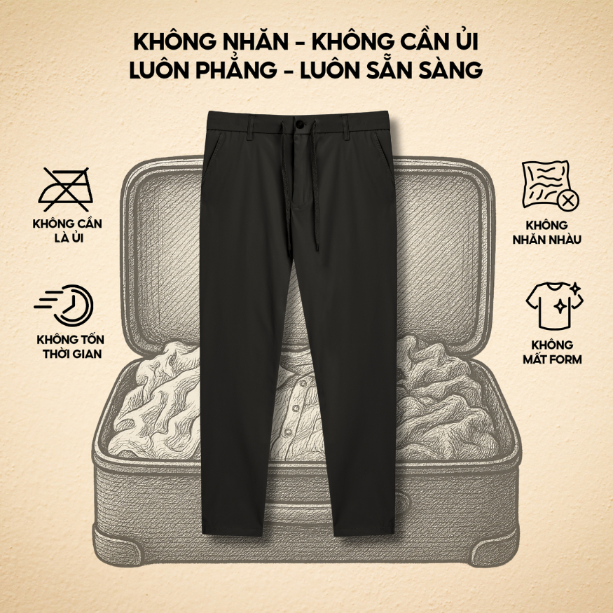 [GIÁ CỰC TỐT]  Quần Lụa Băng Slim Fit Élastique co giãn, vải Cool-Extra mát thoáng khí, nhanh khô, lưng chun