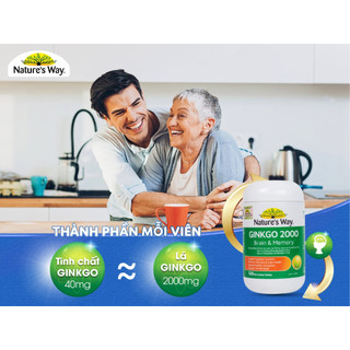 Bổ não ginkgo biloba nature's way 2000mg giúp tăng tuần hoàn máu não, giảm đau đầu 120 viên/hộp