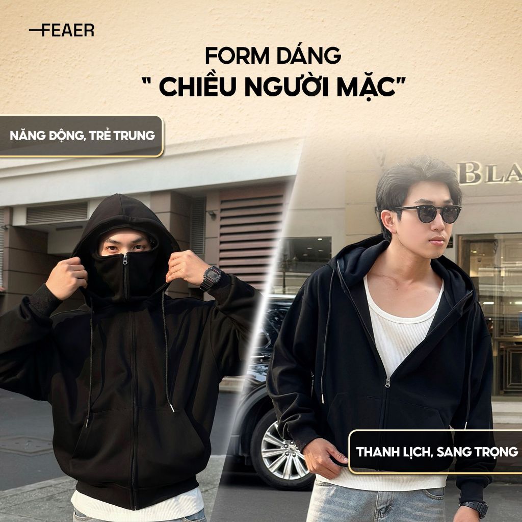 Áo khoác hoodie zip Lasting 2 nón dày dặn, che nắng fullface chuẩn form, có túi trong, chống nắng tốt - FEAER
