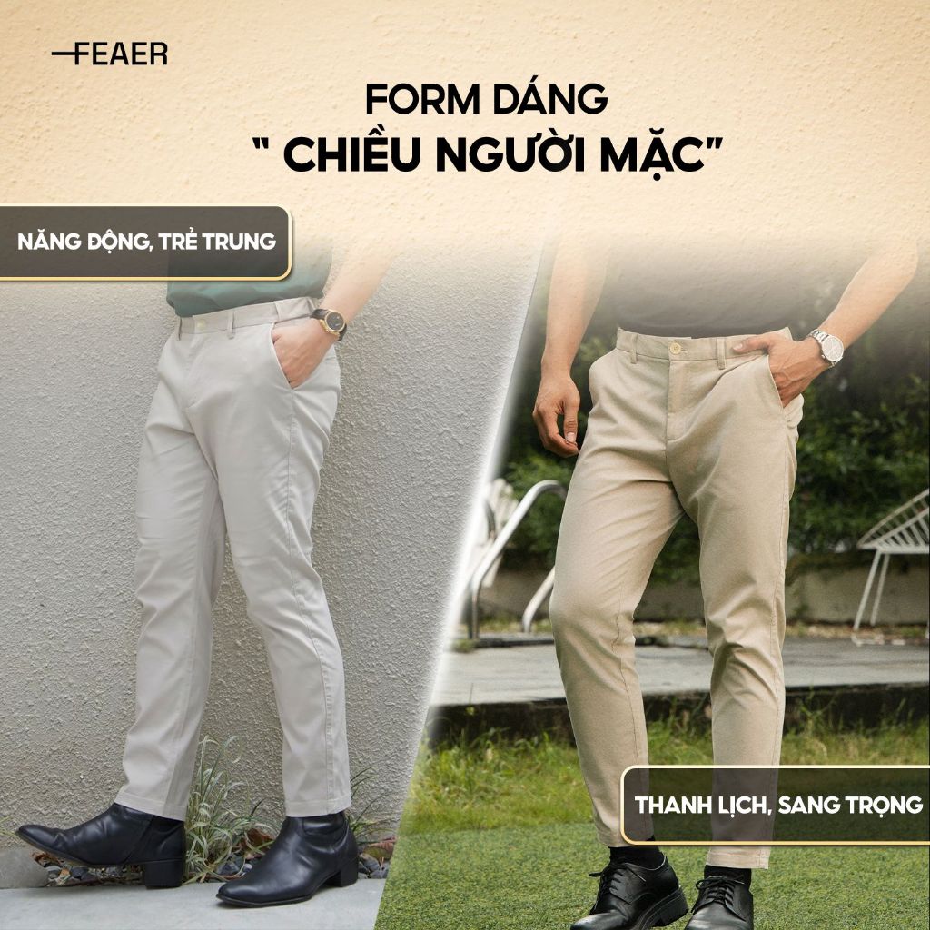 Quần kaki dài Basic Slimfit V2 kết hợp Sizetab co giãn, trẻ trung, thanh lịch - FEAER
