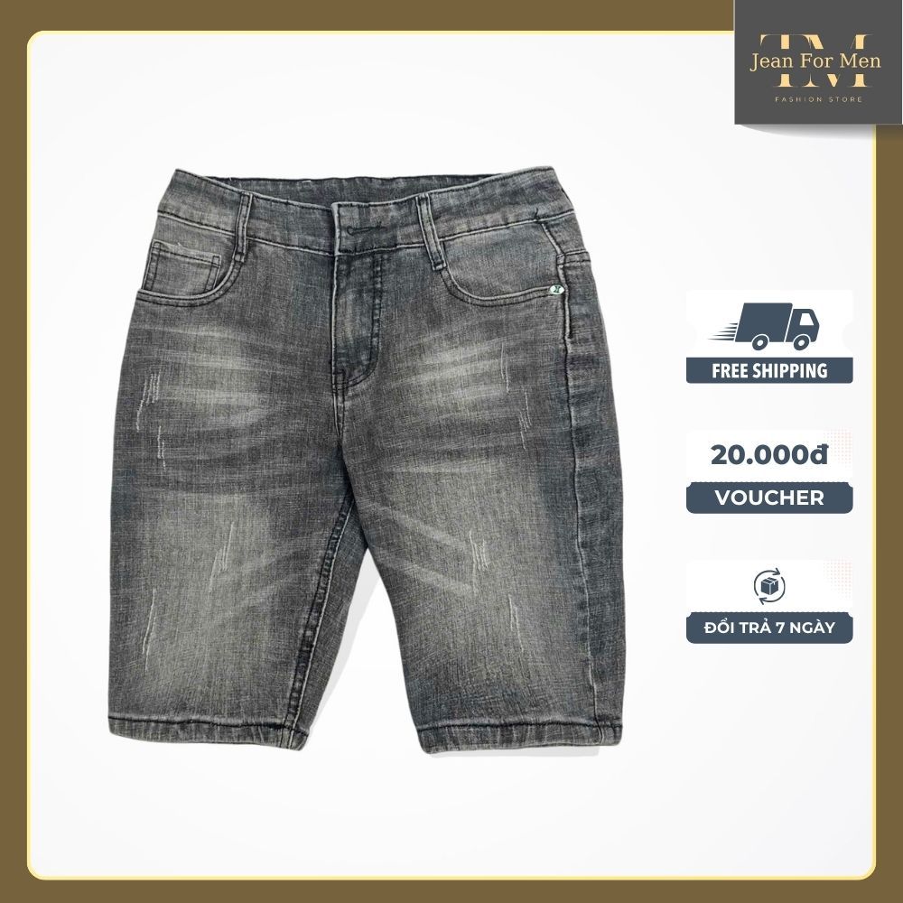 Quần Short Jean Nam Xám Co Giãn, Vải Denim Cotton Cao Cấp, Form Đẹp Dễ Phối Đồ
