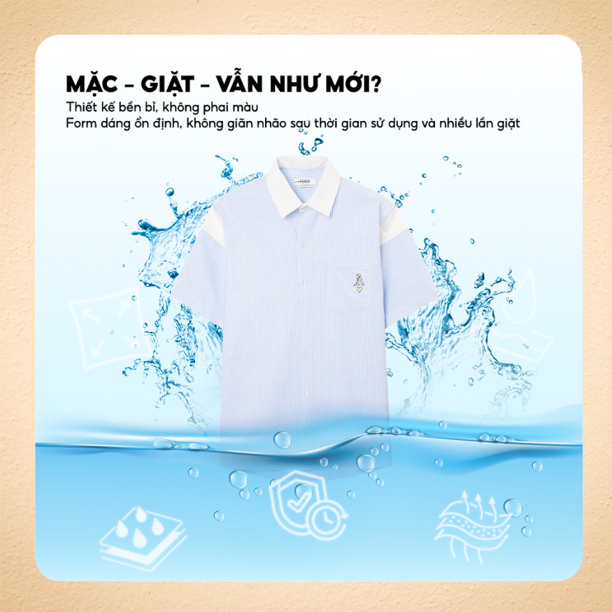 Áo sơ mi sọc nam Hearts tay ngắn, vải Oxford cao cấp, thấm hút tốt, logo thêu quân bài đặc biệt - FEAER