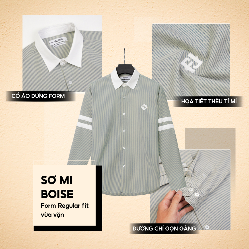 Áo sơ mi tay dài BOISE chất liệu Oxford Line, trẻ trung, thanh lịch - FEAER