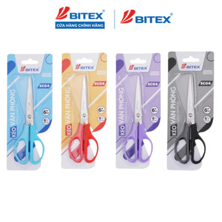 Kéo văn phòng Bitex SC04 màu Đỏ / Đen / Tím/ Xanh dương dùng cho văn phòng, lưỡi thép không rỉ cắt bén