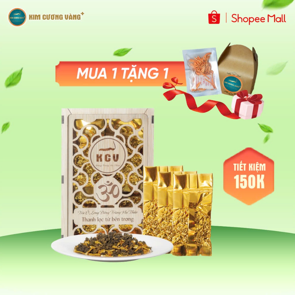 Ảnh Trà Ô Long Đông Trùng Hạ Thảo Kim Cương Vàng - Hỗ Trợ Giải Độc Gan, Giảm Căng Thẳng (110Gr/Hộp Gỗ) 2