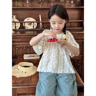 [B&G] Sét bộ quần dài xanh ống rộng kèm áo hoa cho bé gái từ 12-45kg(2-12 tuổi)