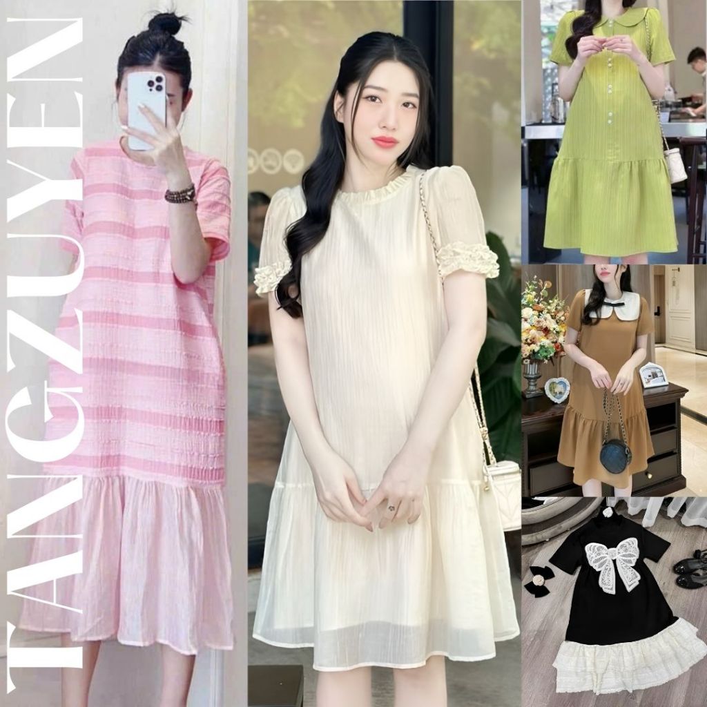 (Nhiều mẫu) Váy đuôi cá cộc tay dáng rộng suông Đầm bầu nữ bigsize oversize babydoll cute dễ thương to T619G