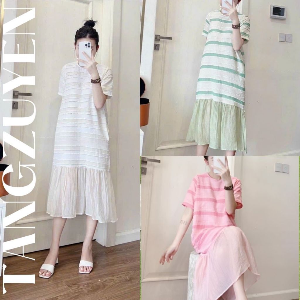(Nhiều mẫu) Váy đuôi cá cộc tay dáng rộng suông Đầm bầu nữ bigsize oversize babydoll cute dễ thương to T619G