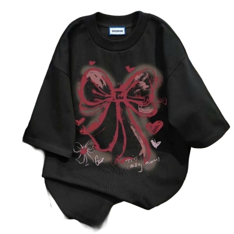 Áo phông from rộng tay lỡ chất vải cotton - nơ Loang