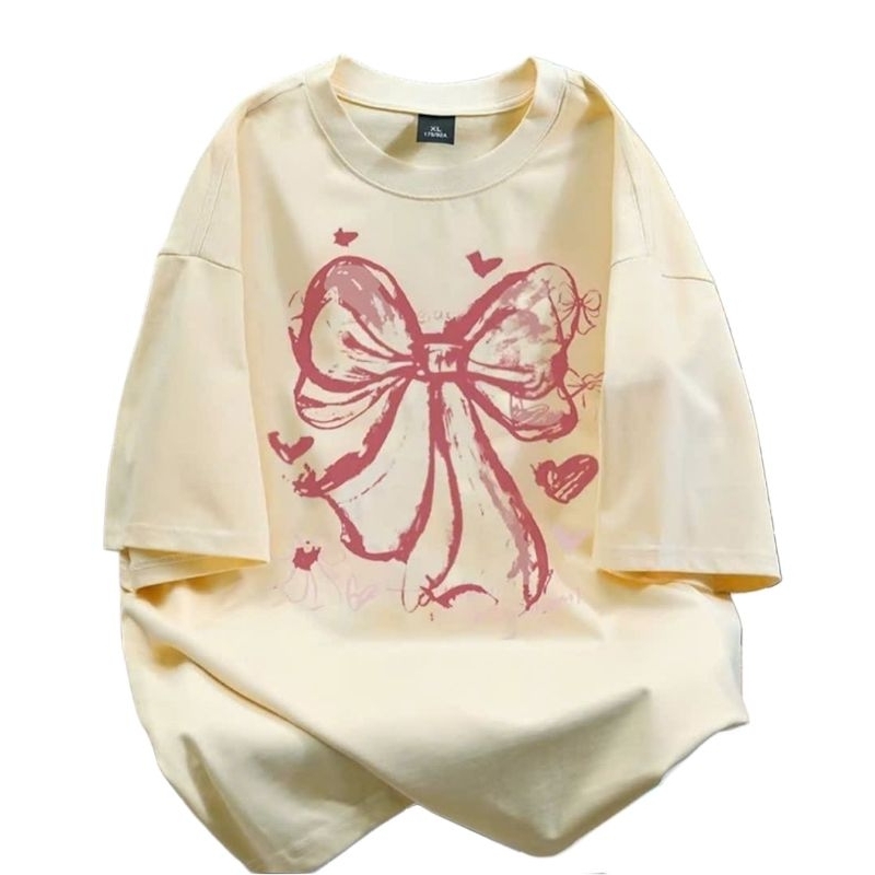 Áo phông from rộng tay lỡ chất vải cotton - nơ Loang