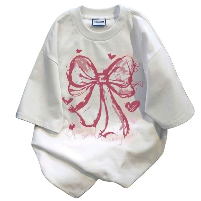 Áo phông from rộng tay lỡ chất vải cotton - nơ Loang