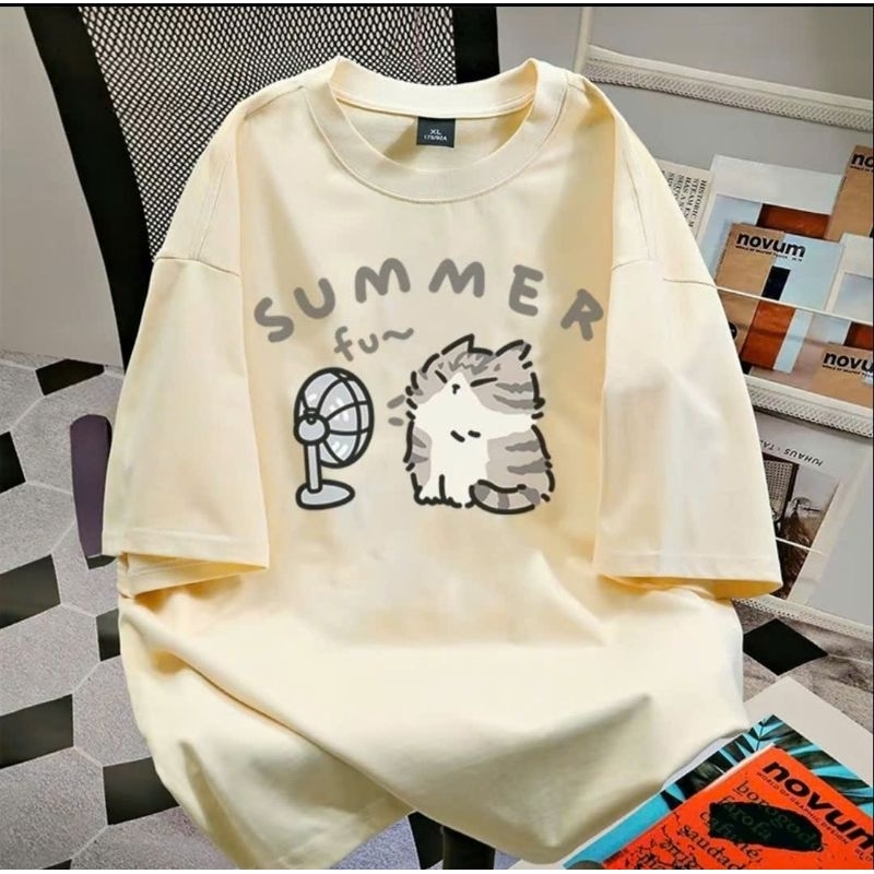 Áo phông from rộng tay lỡ chất vải cotton - mèo mùa hè