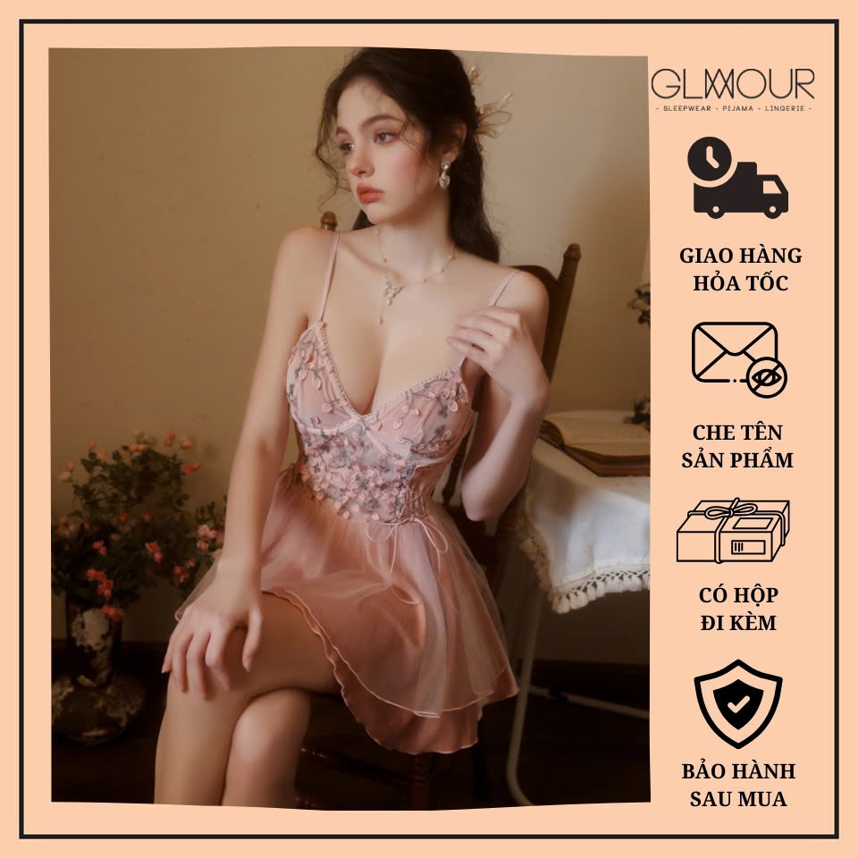 Váy ngủ hai dây nhung cao cấp Glamour Đầm mặc nhà gợi cảm quyến rũ (MS52)