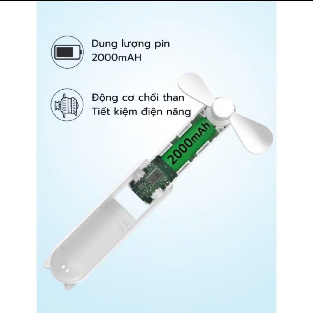 Quạt Mini Cầm Tay 2000mAh Đa Chức Năng Có Thể Gập Gọn Tích Hợp Sạc Dự Phòng, Gió Yên Tĩnh