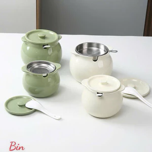 Hũ Đựng Mỡ Bằng Sứ Có Lưới Lọc Inox 304 Kèm Muỗng Dung Tích Lớn (700ml / 1400ml)
