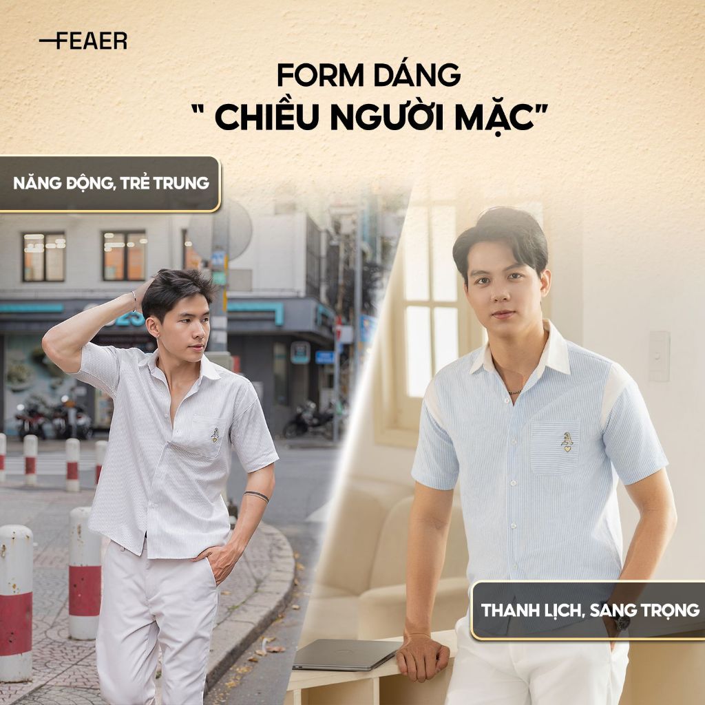 Áo sơ mi sọc nam Hearts tay ngắn, vải Oxford cao cấp, thấm hút tốt, logo thêu quân bài đặc biệt - FEAER