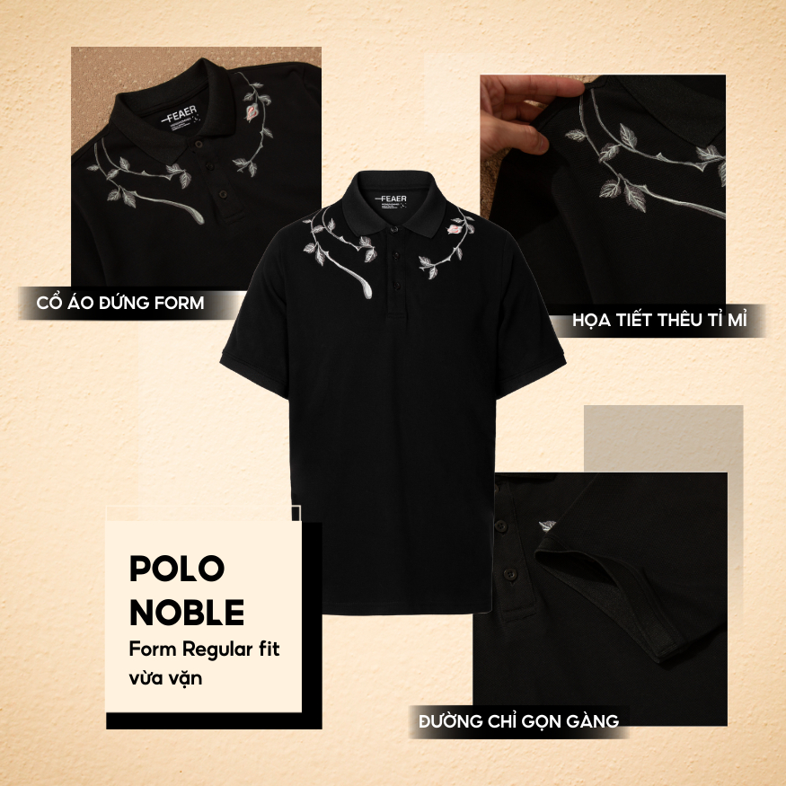 Áo polo nam Noble tay ngắn, cổ bẻ, vải Cotton cao cấp thấm hút tốt, co giãn, họa tiết thêu vai - FEAER