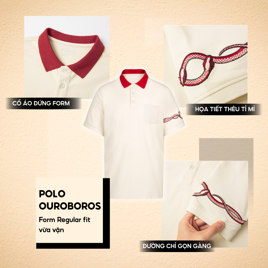 Áo polo nam có cổ Ouroboros, chất vải Cotton Micro mềm mịn, thấm hút, bền màu, họa tiết thêu rắn - FEAER