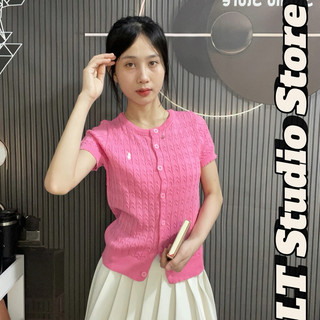 Áo len nữ cộc tay hình ngựa thêu cài khuy cadigan, len xoắn thừng xinh xắn free size mã 974