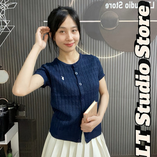 Áo len nữ cộc tay hình ngựa thêu cài khuy cadigan, len xoắn thừng xinh xắn free size mã 974