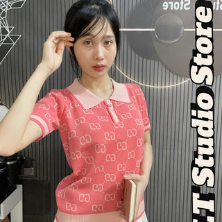 Áo len nữ polo cổ bẻ cộc tay hoạ tiết fom ôm vừa free size 862