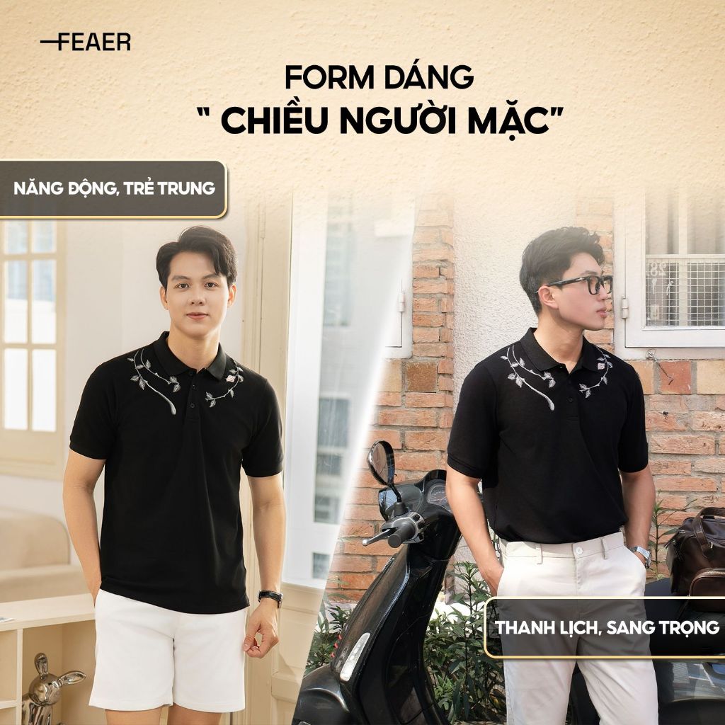 Áo polo nam Noble tay ngắn, cổ bẻ, vải Cotton cao cấp thấm hút tốt, co giãn, họa tiết thêu vai - FEAER