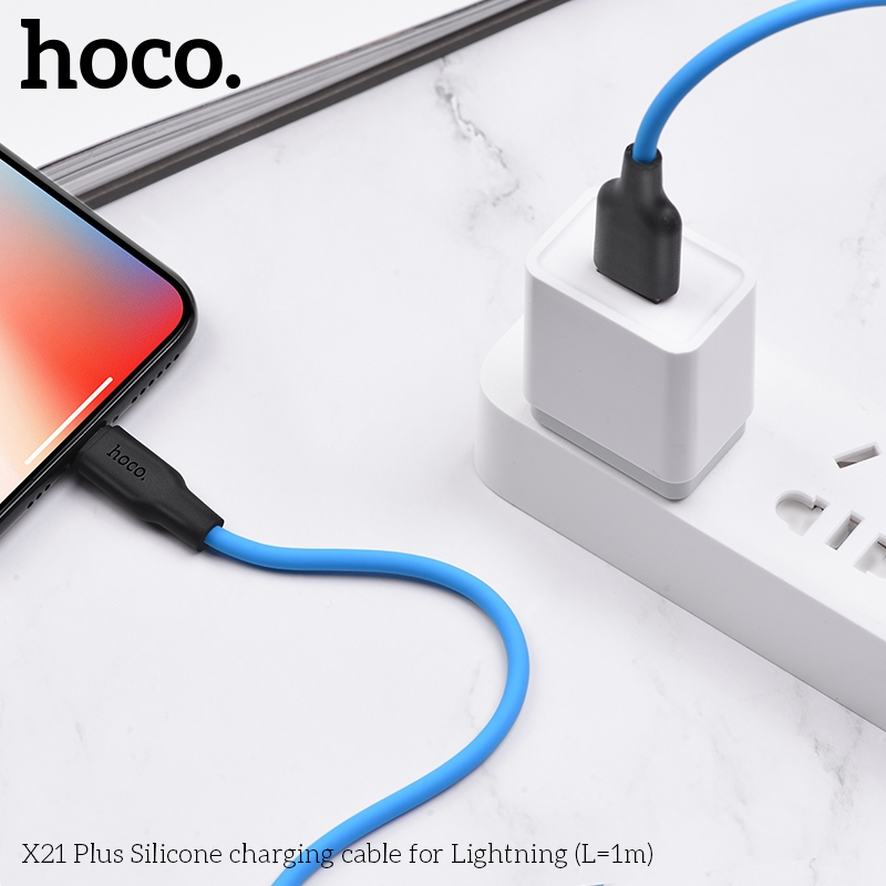 Dây sạc silicone Hoco X21 PLUS 2.4A,dây dẻo chống, đứt gãy, chống cháy cho IPhone