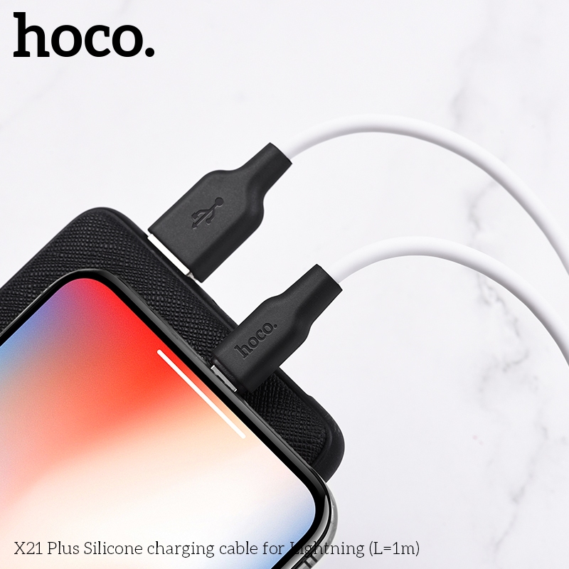 Dây sạc silicone Hoco X21 PLUS 2.4A,dây dẻo chống, đứt gãy, chống cháy cho IPhone