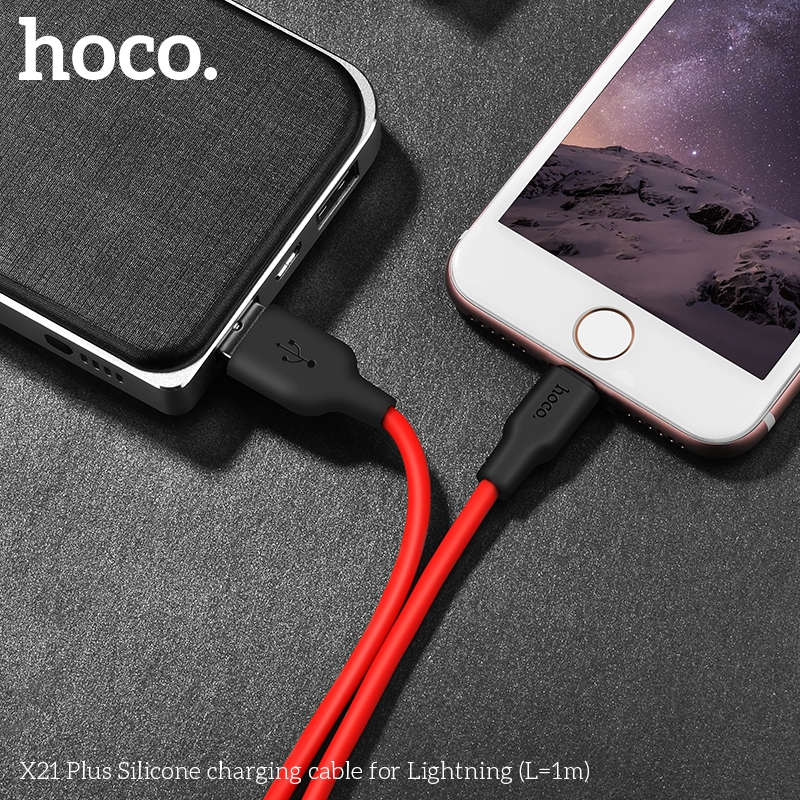 Dây sạc silicone Hoco X21 PLUS 2.4A,dây dẻo chống, đứt gãy, chống cháy cho IPhone