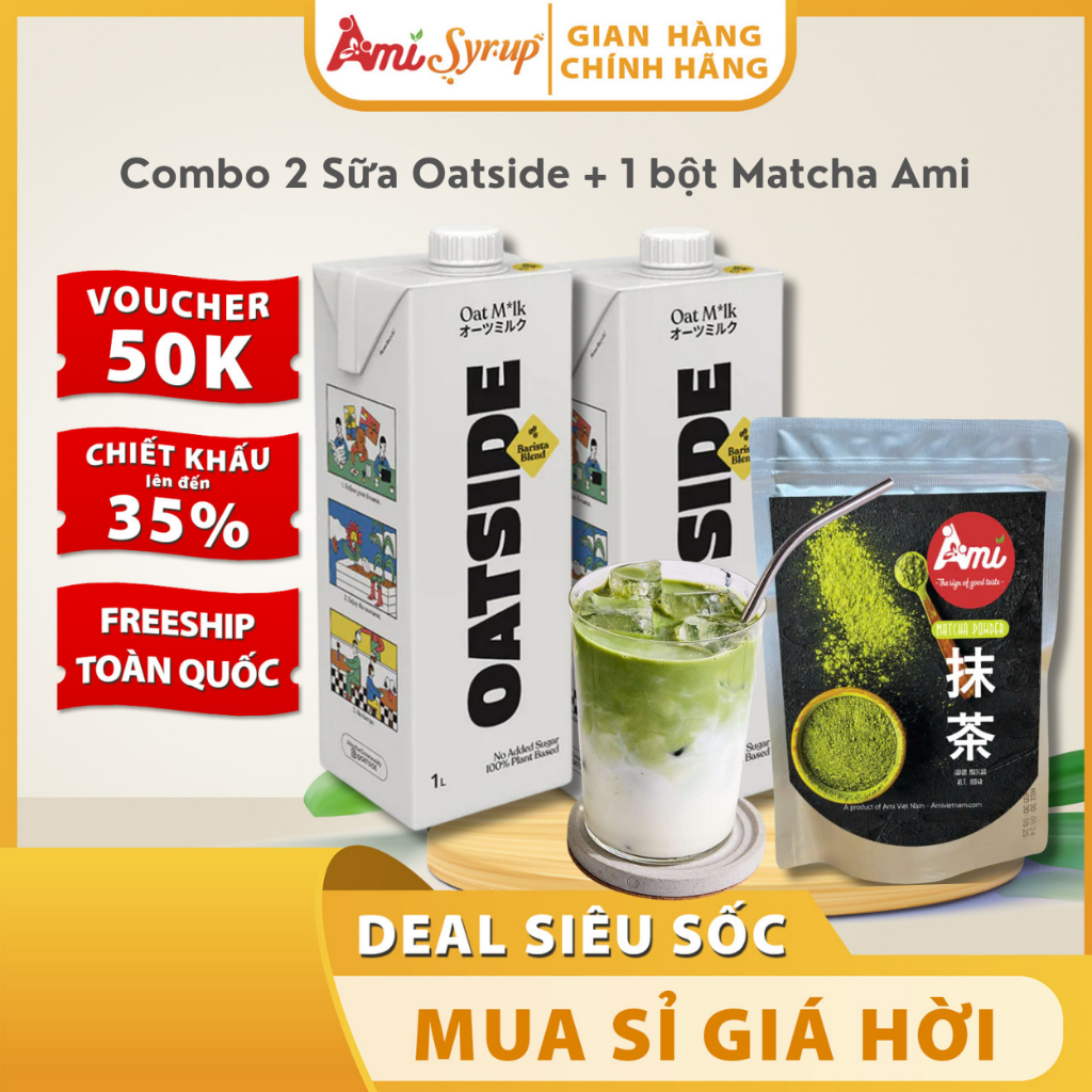 Combo 2 Hộp Oatside Barista Blend 1L + Bột Matcha Ami (Nhật) 100g