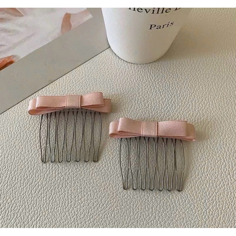 Set 2 Cái Xước tóc lược cài tóc đính nơ pastel phong cách dễ thương