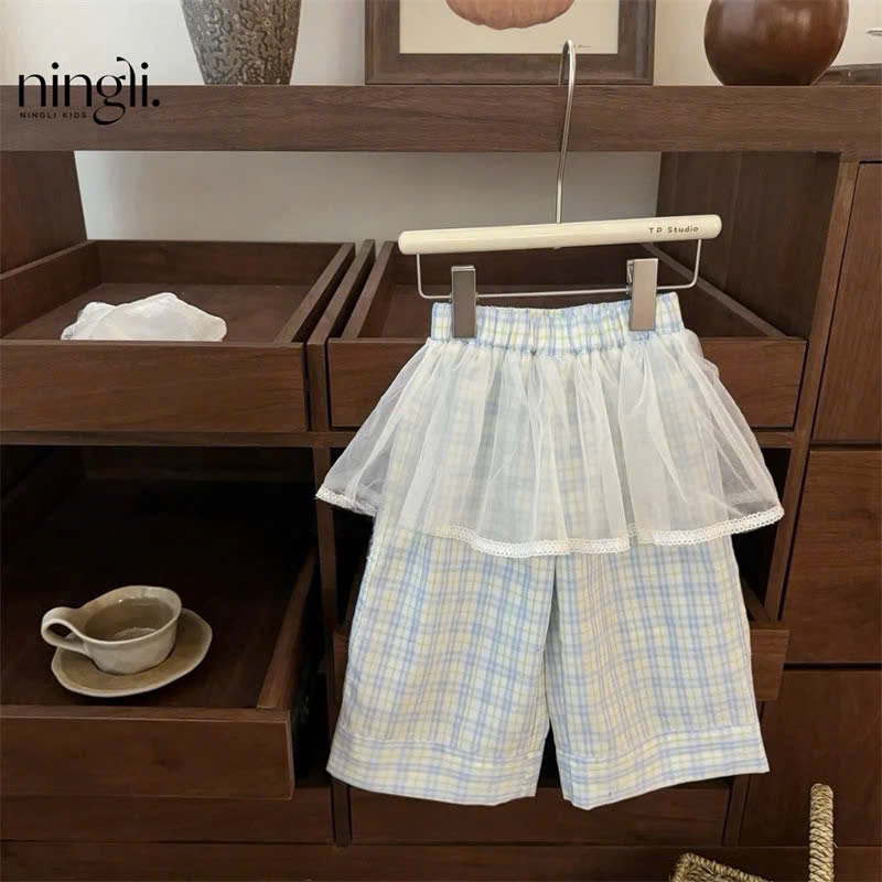 (Sẵn sz140) Bộ quần áo 2 dây bồng kèm voan ở quần phong cách Hàn Quốc năng động đáng yêu
