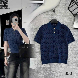 Áo len nữ cộc tay cổ bẻ dệt kim khuy vàng, hoạ tiết len eo vi siêu sang mã 993
