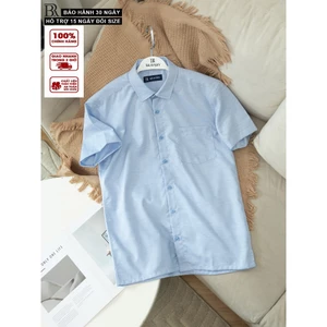 Áo sơ mi linen tay ngắn xanh biển mềm mịn thoáng mát ít nhăn, form regular - Bravery