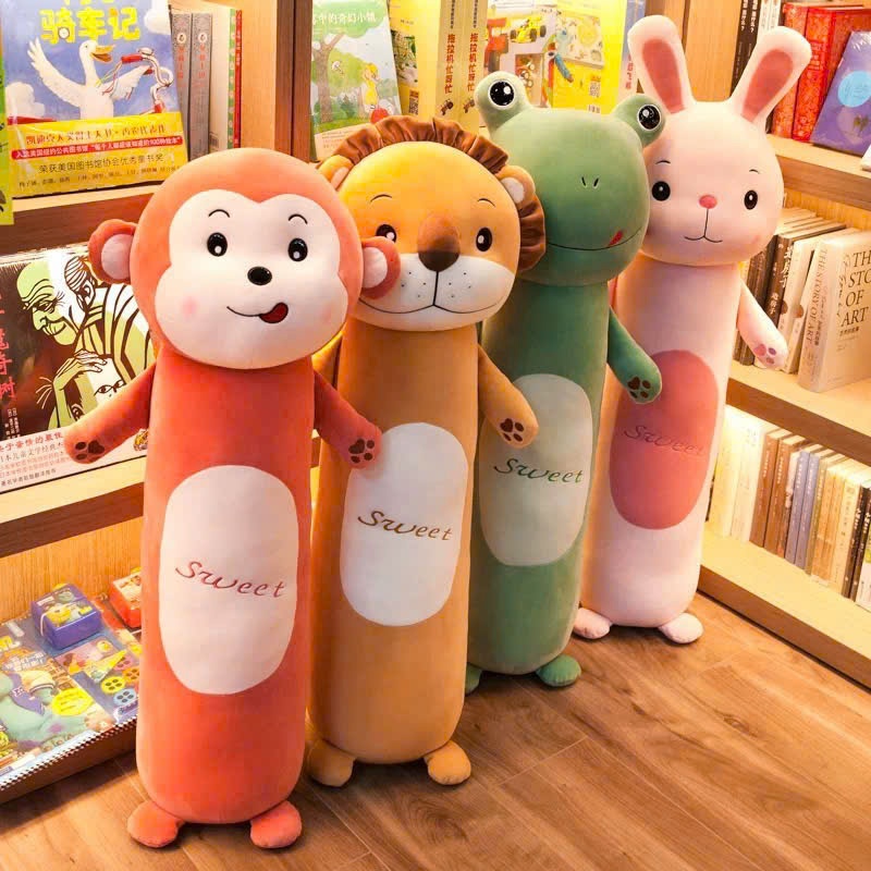 Gối ôm dài động vật cho bé ôm ngủ, Gấu ôm ngủ hình thú lông mịn không bám bụi bông gòn đàn hồi thân thiện