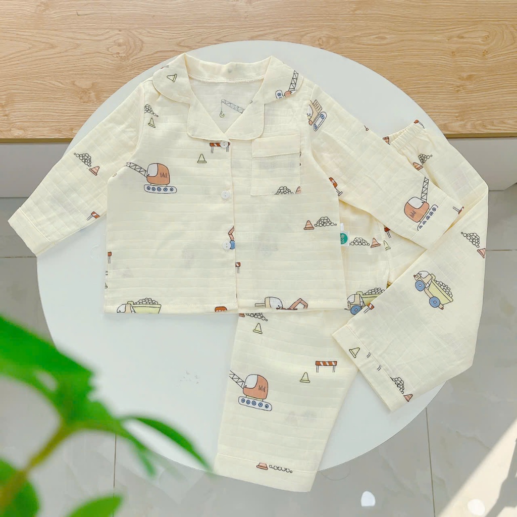 Pijama bé trai bé gái dài tay vải xô Áo Lá Homewear A014, đồ ngủ trẻ em size đại cotton nằm điều hòa bốn mùa