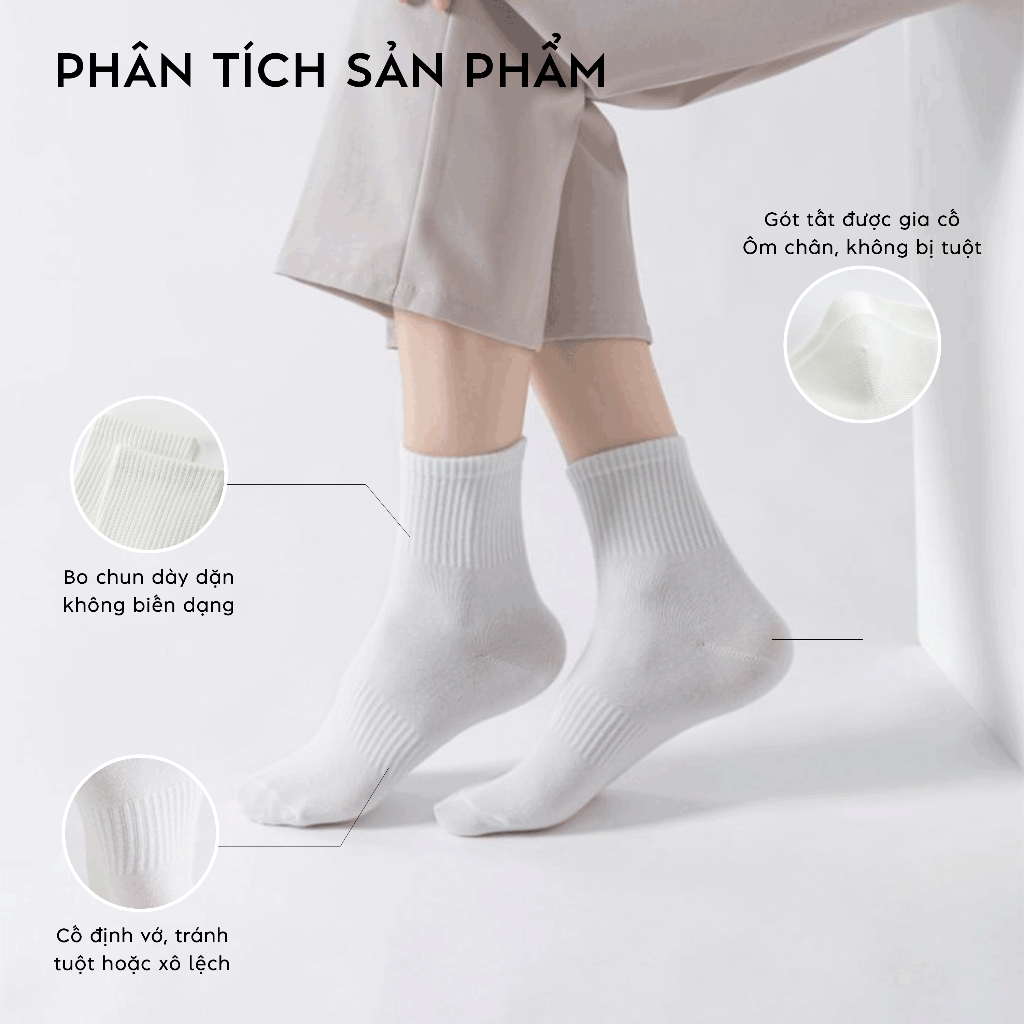 [COMBO 5] Tất Vớ Nam Nữ Cổ Cao Trơn EKIUSHOP Cotton Êm Ái Dày Dặn Thoáng Khí - Ekiu Shop