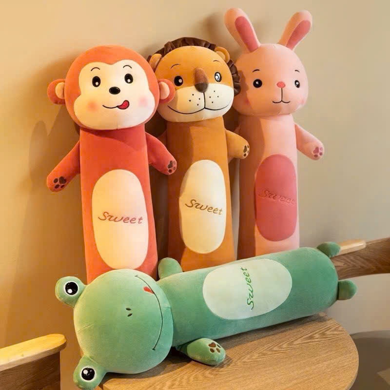 Gối ôm dài ngủ động vật cho bé ôm ngủ, Gấu ôm ngủ cho bé hình thú vải lông mịn không bám bụi bông gòn đàn hồi thân thiện