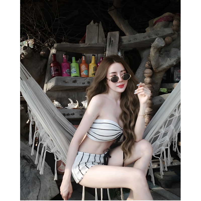 Set đi biển, set bikini kẻ sọc đen - Mẫu mới 2025
