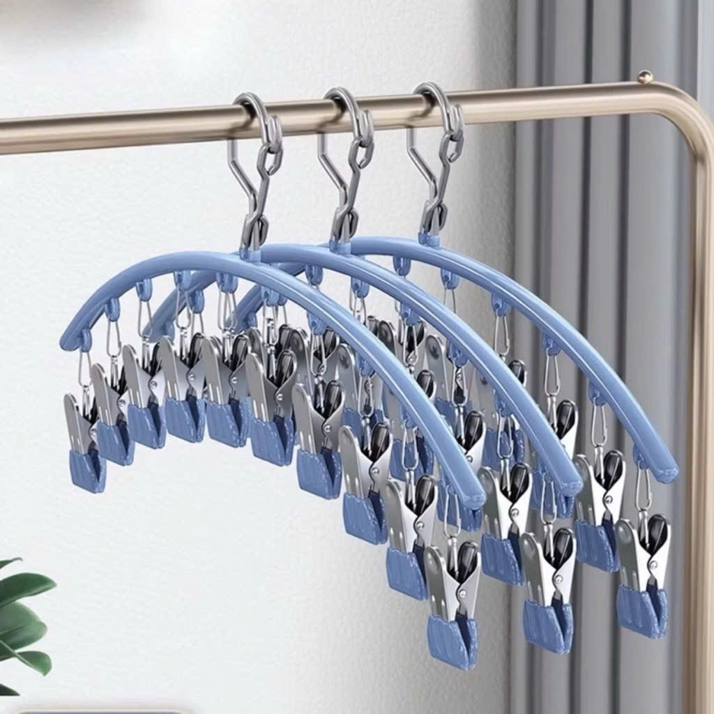 Móc Treo Tất Vớ Inox 10 Kẹp Có Khóa Chống Gió Chống Rơi , Móc Phơi Đồ Lót Sơ Sinh