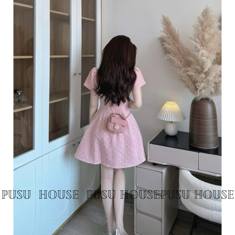 Đầm nữ thiết kế Hồng tim nổi xoè nhẹ form ngắn trẻ trung nữ tính- Pusu house
