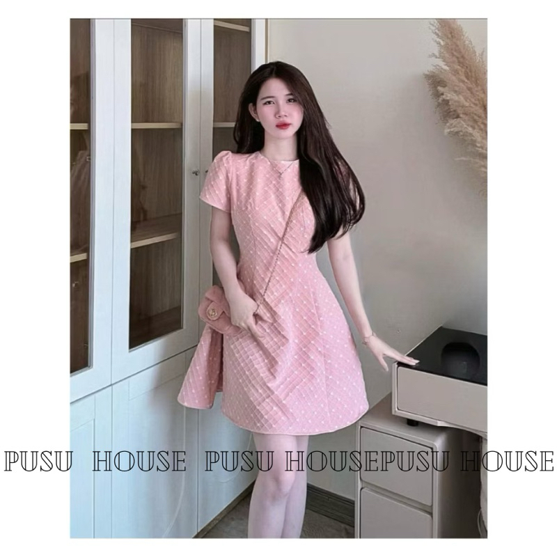 Đầm nữ thiết kế Hồng tim nổi xoè nhẹ form ngắn trẻ trung nữ tính- Pusu house